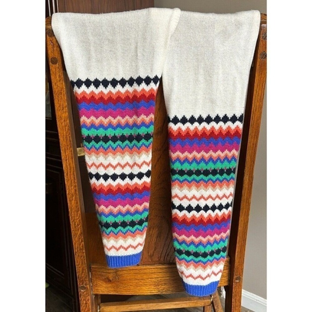 Talbots Multicolor Chevron Zigzag Knit Scarf Lambswool Blend White Blue